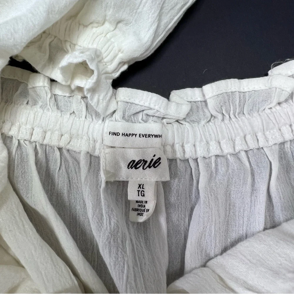 Aerie White Cottagecore Puff Sleeve Mini Dress Size XL - Picture 3 of 8